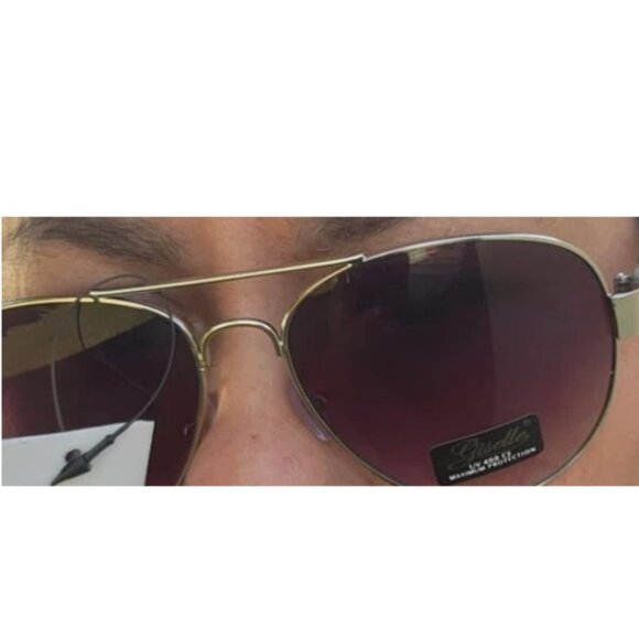 GISELLE AVIATOR SUNGLASSES SILVER FRAME PURPLE LENS UV400 MAX PROTECTION NWT - Picture 6 of 8